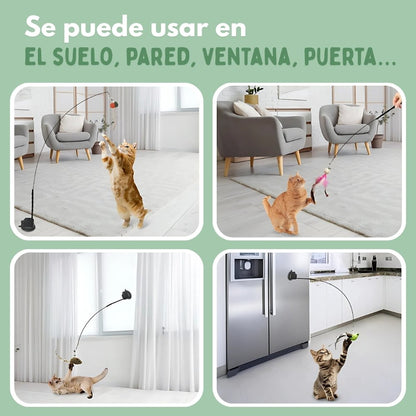 ALAVIVA – Juguete interactivo para gatos, con plumas, suspendido y que rebota